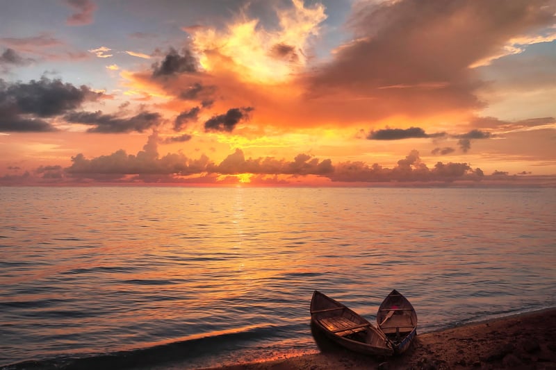 Boat on a sunset landscape